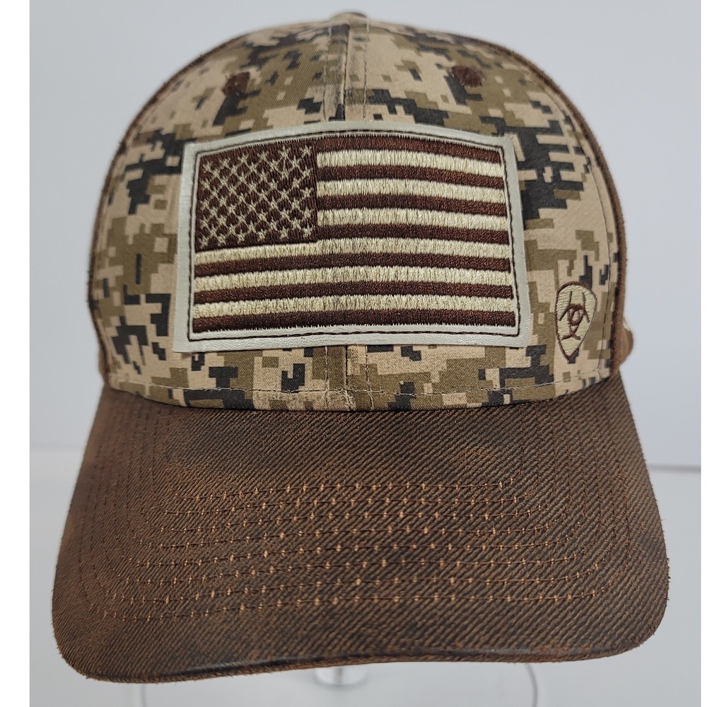 Ariat Mens Digital Camo American Flag Snapback Hat Brown Camouflage Cap